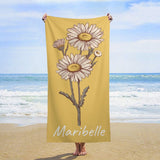 Personalized Birth Flower Beach Towel With Name - Birth Flower Beach Towel - Mothers Day, Bridesmaid Proposal, Party Favor, Wedding, Birth Flower Gifts for Her