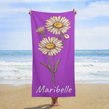 Personalized Birth Flower Beach Towel With Name - Birth Flower Beach Towel - Mothers Day, Bridesmaid Proposal, Party Favor, Wedding, Birth Flower Gifts for Her