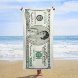 Personalized 100 dollar bill Beach Towel with Photo, Date and any Text - Perfect for the Bride, birthday, party money - Your Face on 100 Dollar Bill Beach Towel
