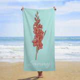Personalized Birth Flower Beach Towel With Name - Birth Flower Beach Towel - Mothers Day, Bridesmaid Proposal, Party Favor, Wedding, Birth Flower Gifts for Her