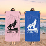 Personalized Wolf Family Matching Beach Towel with Name, Custom Summer Beach Gift for Family Trip, Custom Name Gift for Family Vacation, Birthday, Kids and Adults