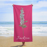 Personalized Birth Flower Beach Towel With Name - Birth Flower Beach Towel - Mothers Day, Bridesmaid Proposal, Party Favor, Wedding, Birth Flower Gifts for Her