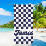 Personalized Checkerboard Beach Towel with Name, Custom Summer Beach Gift for Family & Friends Trip, Custom Name Gift for Family Vacation, Birthday, Kids and Adults