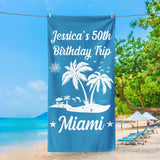 Personalized Beach Towel with Name and Text for Birthday Trip - Custom Birthday Vacation Beach Towel