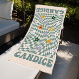 Retro Flower Personalized Beach Towel with Name, Preppy Pool Towel with Name, Retro Multi Style Beach Towel, Gift for Bestfriend, Bachelorette Party