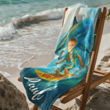Custom Shark Surf Beach Towel,Personalized with Face & Name Pool Towel,Fun Summer Gift for Kids,Boys Pool Towel,Funny Towel,Gift for Kid/Boy/Girls