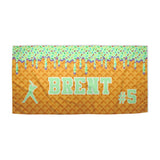 Personalized Ice Cream Drip Baseball Beach Towel with Name and Number for Boys Girls, Custom Name Drip Beach Towel, Pool Towel, Team Gift, Youth Baseball Gift