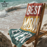 Personalized Retro Best Mom Dad Beach Towel, Vintage Pool Towel for Parents, Fun Anniversary Gift, 70s Style Towel, Summer Travel Gift Idea