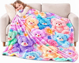 Cute 3D Plush Blanket, Dog Teddy Pastel Floral Print Flannel Throw for Couch and Bed