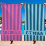 Groovy Striped Personalized Beach Towel with Name, Custom Name Pool Party Towels, Retro Style Bridesmaid Towel, Birthday Vacation Gift, Swimming Club Towel