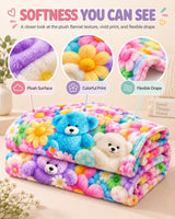 Cute 3D Plush Blanket, Dog Teddy Pastel Floral Print Flannel Throw for Couch and Bed