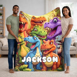 Super Soft Cute Dinosaur Blanket with Customizable Name & Text - High Quality Blanket for Kids and Adults - Unique Gift for Dinosaur Lovers, Baby Shower, Boys Girls Birthday