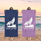Personalized Wolf Family Matching Beach Towel with Name, Custom Summer Beach Gift for Family Trip, Custom Name Gift for Family Vacation, Birthday, Kids and Adults