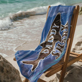 Personalized Shark Family Matching Beach Towel with Name, Custom Summer Beach Gift for Family Trip, Custom Name Gift for Family Vacation, Birthday, Kids and Adults