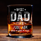 Best Dad Whiskey Glass, Personalized Fathers Day Gift, Custom Rock Glass, Kid Names Gift for Dad, Daddy Birthday Gift, Papa Christmas Gift
