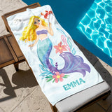 Mermaid Personalized Beach Towel, Mermaid Party Favors, Custom Beach Towel, Mermaid Birthday Gift For Kids