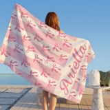 Custom Bow Towels,Friends Stripes Towel Customization,Birthday Beach Towels with Name,Colorful Bride Gifts,Kids Towels,Vacation Pool Towel