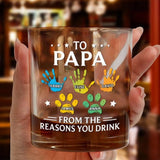 Personalized Papa Whiskey Glass – Handprint Kids Names – Custom Dad Gift from Children – Funny Father’s Day Gift – Reasons You Drink Glass