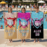 Custom Name Baseball Beach Towel, Ice Cream Drip Sports Pool Towel, Personalized Summer Gift for Kids