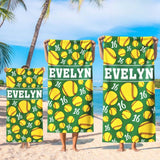 Personalized Sports Beach Towel with Name, Custom Summer Beach Gift for Family & Friends Girls Trip, Custom Name Gift for Family Vacation, Birthday, Kids and Adults
