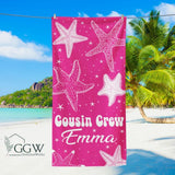 Personalized Cousin Crew Beach Towel with Name, Summer Beach Gift for Cousin, Custom Name Pool Towel, Matching Cousin Trip Gift, Family Vacation Gift