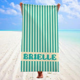 Groovy Striped Personalized Beach Towel with Name, Custom Name Pool Party Towels, Retro Style Bridesmaid Towel, Birthday Vacation Gift, Swimming Club Towel