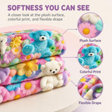 Cute 3D Plush Blanket, Dog Teddy Pastel Floral Print Flannel Throw for Couch and Bed