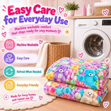 Cute 3D Plush Blanket, Dog Teddy Pastel Floral Print Flannel Throw for Couch and Bed