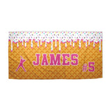 Personalized Ice Cream Drip Baseball Beach Towel with Name and Number for Boys Girls, Custom Name Drip Beach Towel, Pool Towel, Team Gift, Youth Baseball Gift
