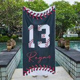Youth Baseball Gift Travel Beach Towel with Name, Baseball Beach Towel for Boys Bachelor Party, Pool Party, Team Birthday Gift,For him