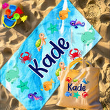 Personalized Kids Beach Towel, Custom Name Summer Gift for Boys or Girls