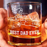 Personalized Best Dad Ever Rocks Glass, Custom Bump Dad Kids Pet Whiskey Glass, Father's Day Gift, Birthday Gift For Dad/ Grandpa, Dad Gift