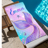Custom Name Mermaid Tail Beach Towel, Mermaid Party Favors, Birthday Mermaid Theme Party Gift Idea, Girls Birthday Vacation Trip, Bach Trip