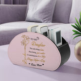 Personalized Remote Control Holder with Birth Month Flower, Name & Text , 5 Compartments Leather TV Remoter Caddy Desktop Organizer Makeup Brush Holder Storage Fits TV Remotes, Media Controllers, Office Supplies