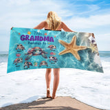Personalized Beach Towel with Kids Name for Grandma, Mama, Dad, Grandpa