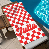 Personalized Checkerboard Beach Towel with Name, Custom Summer Beach Gift for Family & Friends Trip, Custom Name Gift for Family Vacation, Birthday, Kids and Adults