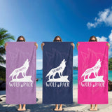 Personalized Wolf Family Matching Beach Towel with Name, Custom Summer Beach Gift for Family Trip, Custom Name Gift for Family Vacation, Birthday, Kids and Adults