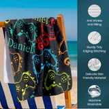 Personalized Game Beach Towel with Name, Custom Summer Beach Gift for Family & Friends Girls Trip, Custom Name Gift for Family Vacation, Birthday, Kids and Adults