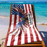 Personalized 4th of July Eagle Beach Towel with Name