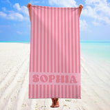 Groovy Striped Personalized Beach Towel with Name, Custom Name Pool Party Towels, Retro Style Bridesmaid Towel, Birthday Vacation Gift, Swimming Club Towel