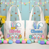 Personalized Easter Bunny Canvas Tote Bag, Custom Name Easter Bag, Bunny Ears Easter Bunny, Kids Easter Bag, Reusable Tote, Easter Basket