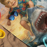 Personalized Shark Beach Towel,Custom Face & Name Kids Pool Towel,Summer Vacation Gift,Funny Shark Surfing Towel for Boys,Gift for Kids/Boys/Girls