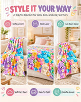 Cute 3D Plush Blanket, Dog Teddy Pastel Floral Print Flannel Throw for Couch and Bed