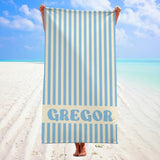 Groovy Striped Personalized Beach Towel with Name, Custom Name Pool Party Towels, Retro Style Bridesmaid Towel, Birthday Vacation Gift, Swimming Club Towel