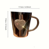Stainless Steel Coffee Mug Set with Heart Rhinestone Design, Hand Wash Only, Multipurpose, Recyclable Material, Ideal for Office and Home Use