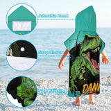 Personalized 3D Dinosaur Hooded Beach Towels for Kids Toddlers, Customized Hooded Bath Towel for Boys with Name, Custom Microfiber Soft Kids Towels with Hood Robe for Pool Swimming, Baby Poncho