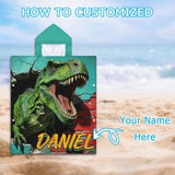 Personalized 3D Dinosaur Hooded Beach Towels for Kids Toddlers, Customized Hooded Bath Towel for Boys with Name, Custom Microfiber Soft Kids Towels with Hood Robe for Pool Swimming, Baby Poncho