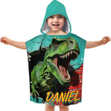 Personalized 3D Dinosaur Hooded Beach Towels for Kids Toddlers, Customized Hooded Bath Towel for Boys with Name, Custom Microfiber Soft Kids Towels with Hood Robe for Pool Swimming, Baby Poncho