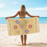 Retro Flower Personalized Beach Towel with Name, Preppy Pool Towel with Name, Retro Multi Style Beach Towel, Gift for Bestfriend, Bachelorette Party