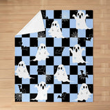 Halloween Fleece Blanket - Kawaii Bowknot Ghost Flannel Blanket - Gothic Spider Web Bat Fuzzy Plush Throw for Kids Boys Girls - Halloween Checkered Decor for Bed Couch